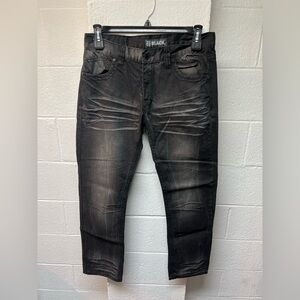 Black Men's Low Rise Slim Straight Jeans with Distressed Details